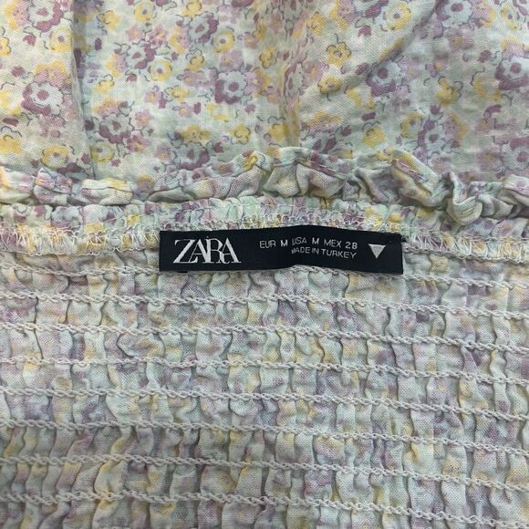 Zara Pastel Floral Mini Dress Size Medium Spring Cottage - Picture 7 of 8